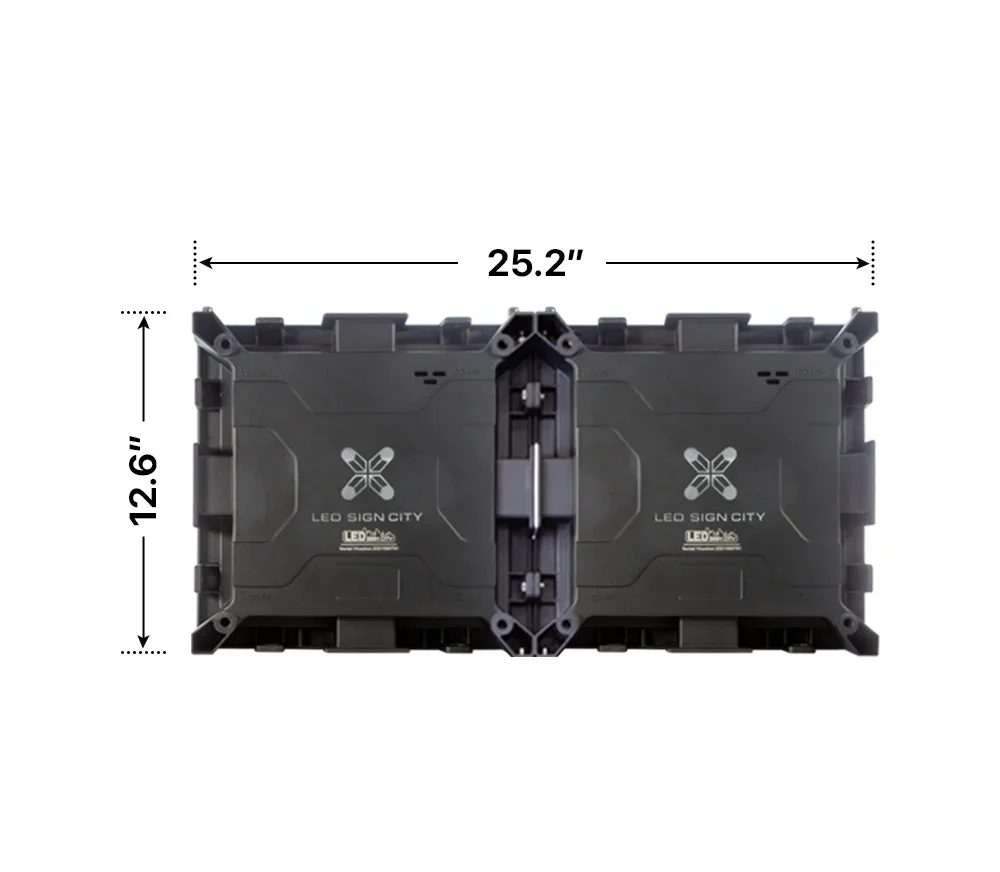 Back elevation of a 1x2 LED sign, 25.2″ wide by 12.6″ tall
