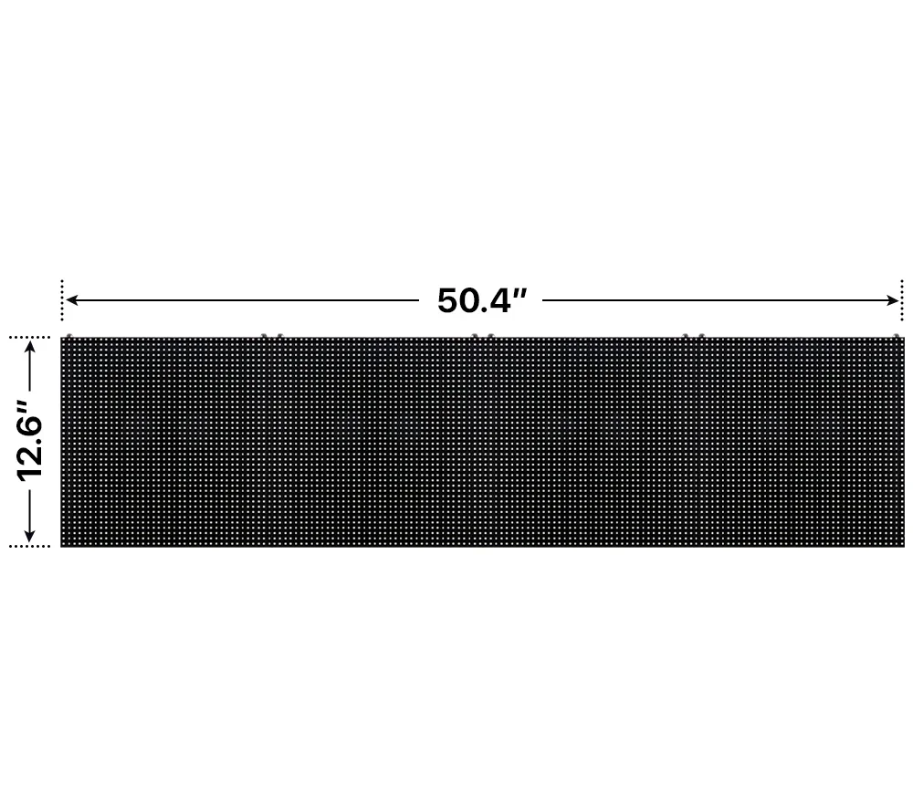 Front elevation of a 1x4 LED sign, 50.4″ wide by 12.6″ tall