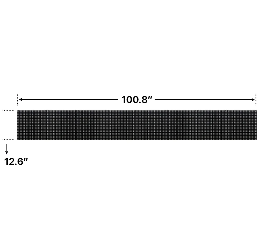 Front elevation of a 1x8 LED sign, 100.8″ wide by 12.6″ tall