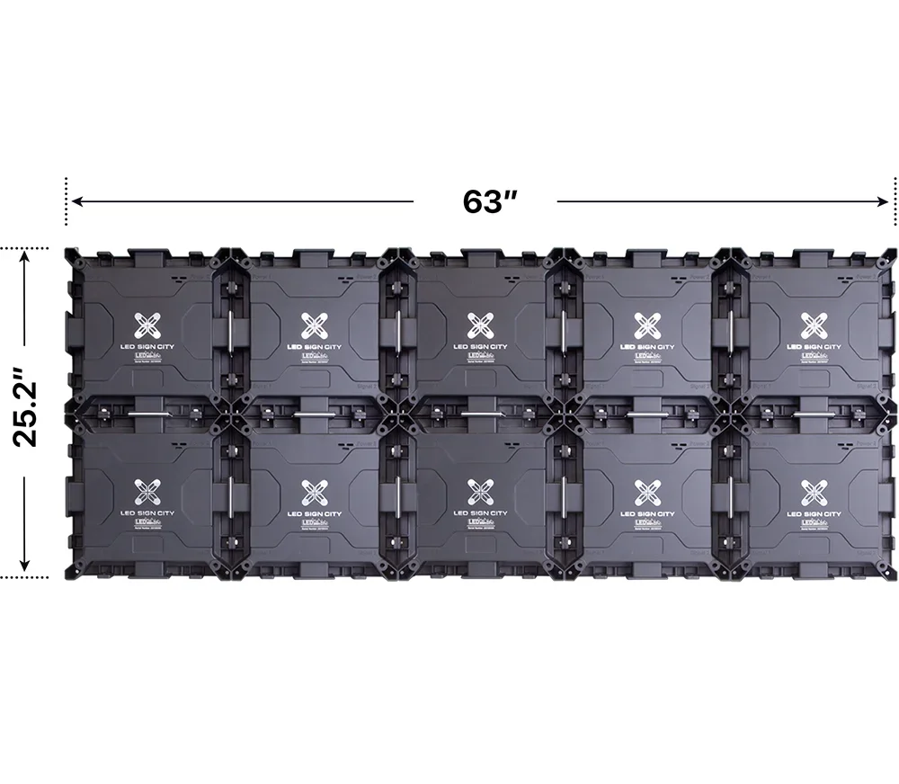 Back elevation of a 2x5 LED sign, 63″ wide by 25.2″ tall