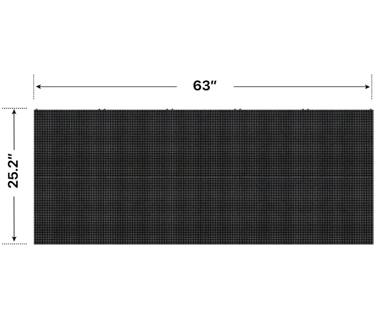 Front elevation of a 2x5 LED sign, 63″ wide by 25.2″ tall