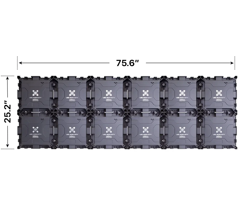 Back elevation of a 2x6 LED sign, 75.6″ wide by 25.2″ tall