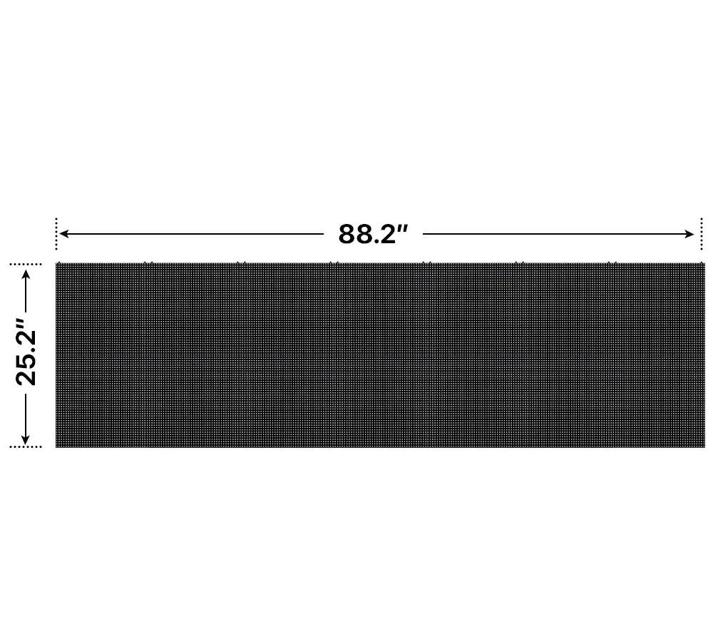 Front elevation of a 2x7 LED sign, 88.2″ wide by 25.2″ tall