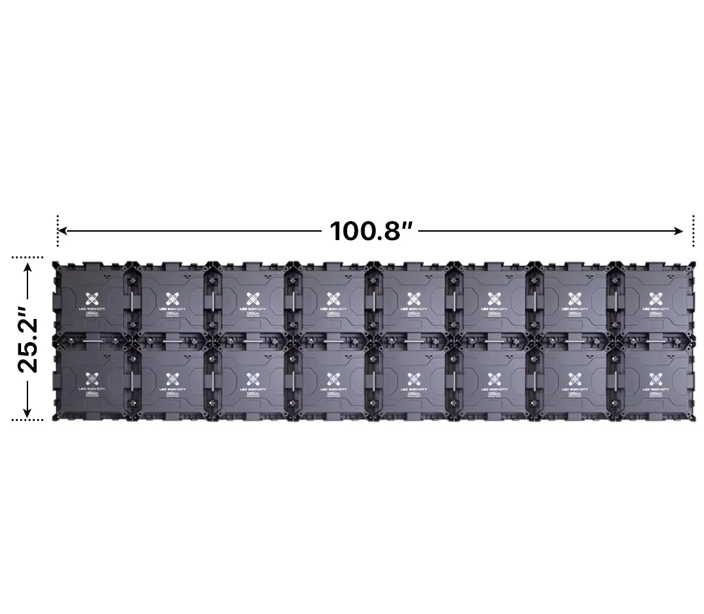 Back elevation of a 2x8 LED sign, 100.8″ wide by 25.2″ tall