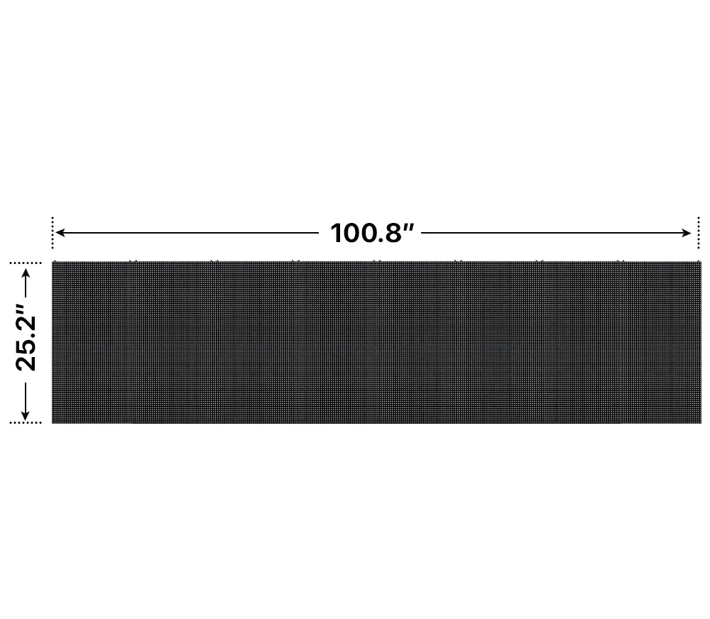 Front elevation of a 2x8 LED sign, 100.8″ wide by 25.2″ tall