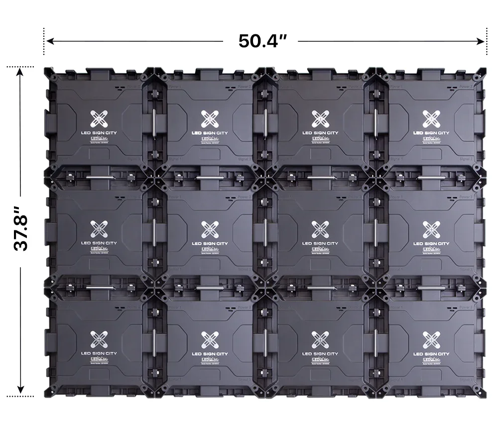 Back elevation of a 3x4 LED sign, 50.4″ wide by 37.8″ tall