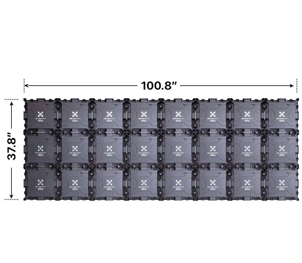 Back elevation of a 3x8 LED sign, 100.8″ wide by 37.8″ tall
