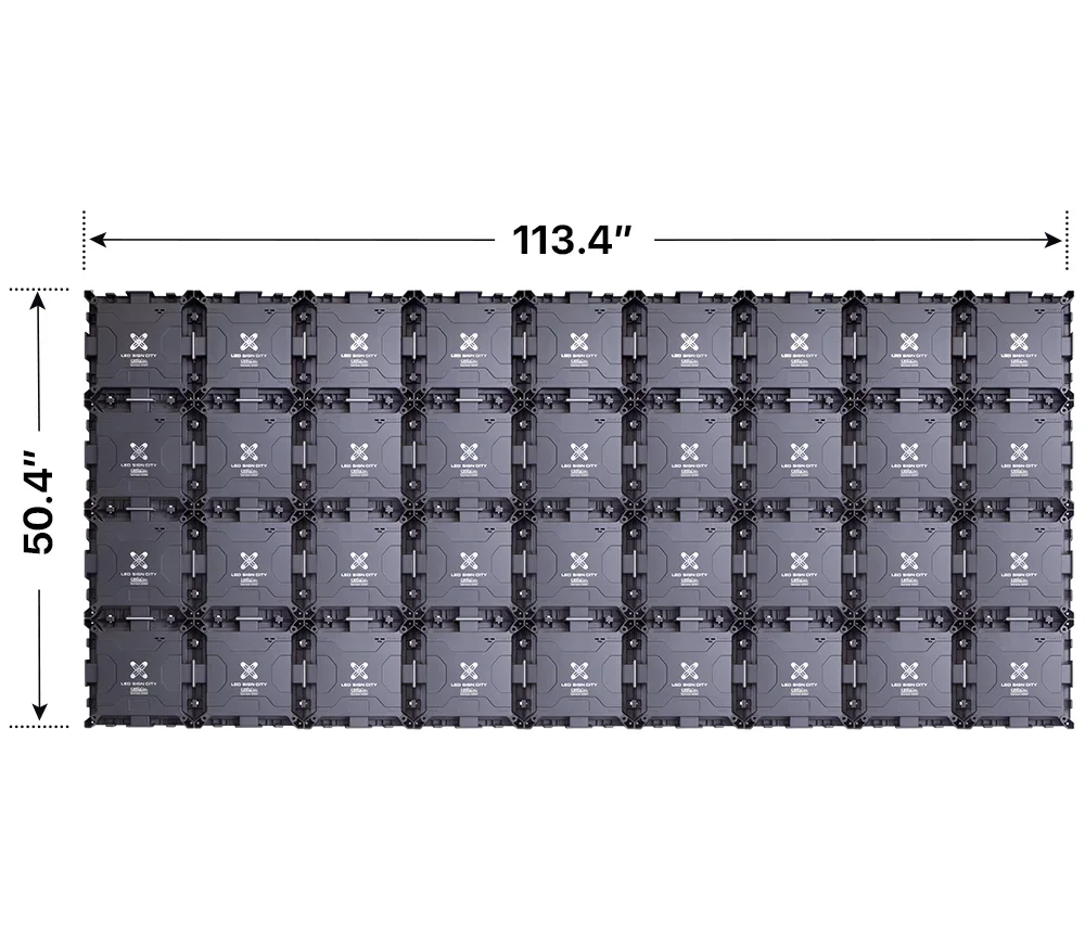 Back elevation of a 4x9 LED sign, 113.4″ wide by 50.4″ tall