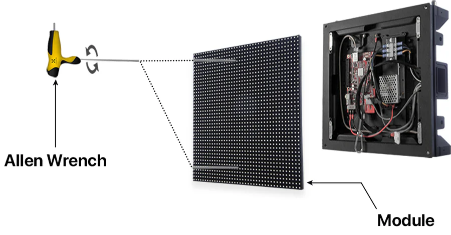 Removing an X Series module with a 3mm Allen wrench