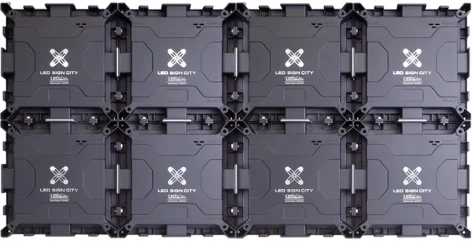 Rear view of an LED display built from a four-by-two grid of modules