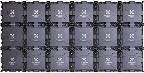 Rear view of an LED display built from a six-by-three grid of modules