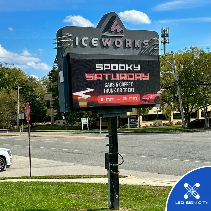 LED sign at Iceworks skating rink