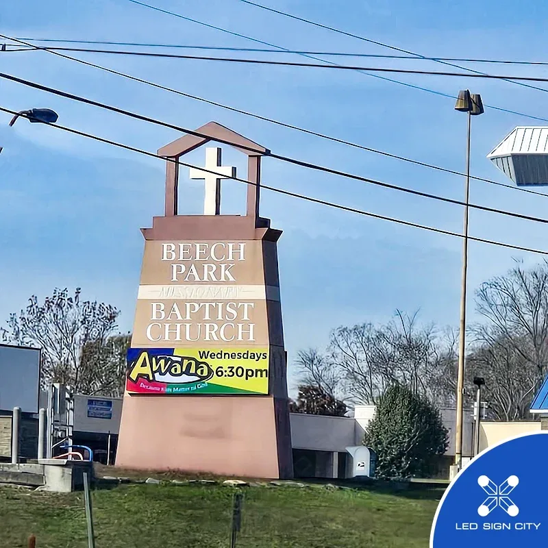 P6 HD outdoor LED sign on a tower monument