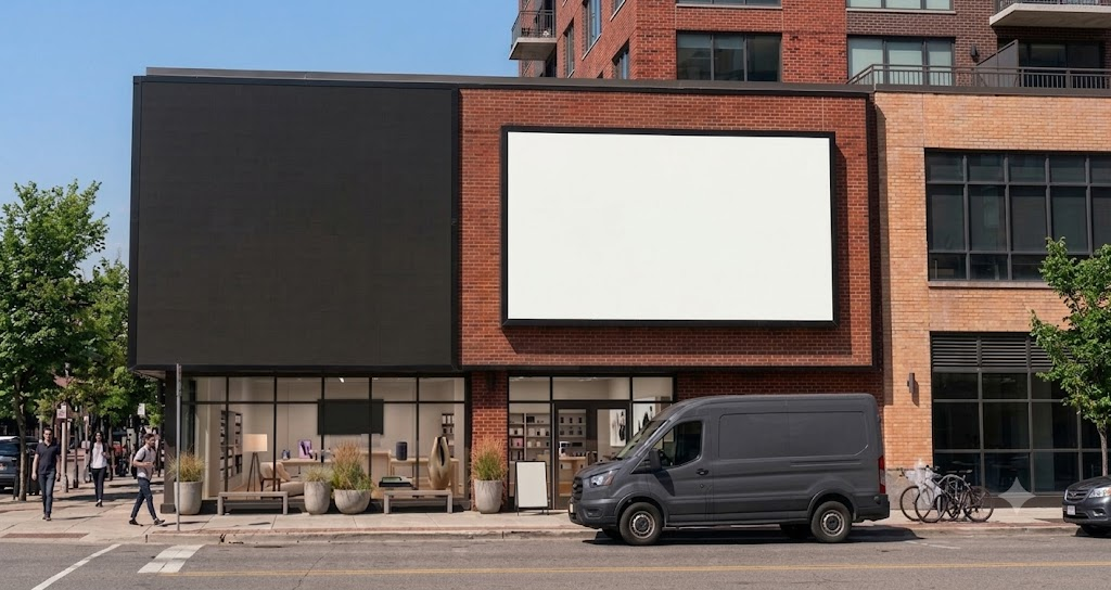 Storefront with the mounted LED sign